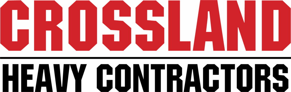 Logo with the word "CROSSLAND" in large red letters above "HEAVY CONTRACTORS" in black capital letters, separated by a horizontal black line.