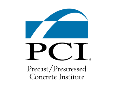 Logo of the Precast/Prestressed Concrete Institute (PCI) featuring a blue and white abstract arch above the black initials "PCI" and the full name "Precast/Prestressed Concrete Institute" below.