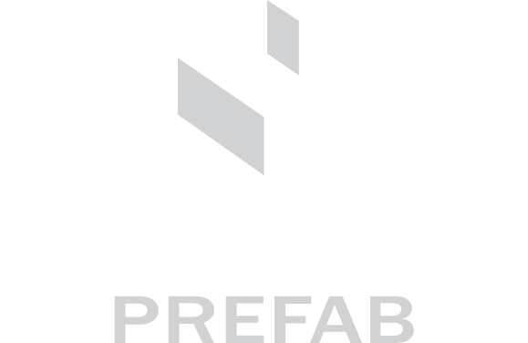 Grey geometric cube logo above the bold word "CROSSLAND" in large white letters, with the word "PREFAB" in smaller white letters underneath on a light grey background.