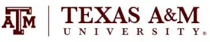 Texas A&M University logo featuring a maroon "ATM" symbol on the left and the text "TEXAS A&M UNIVERSITY" in maroon capital letters on the right.