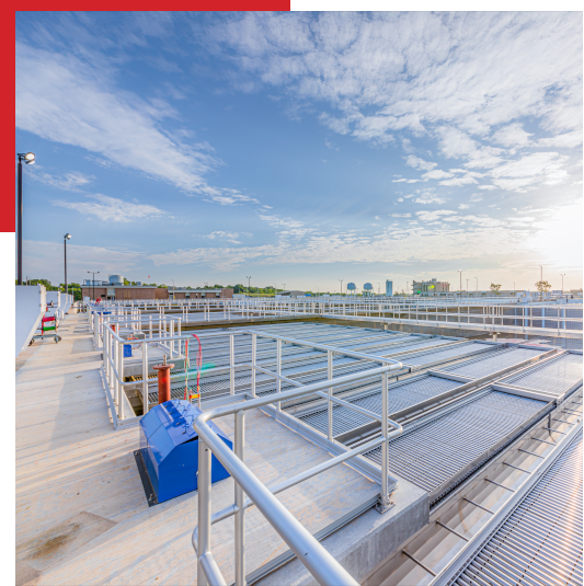 An image of a water treatment plant with a blue sky.