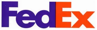The FedEx logo with "Fed" in bold purple letters and "Ex" in bold orange letters. An arrow is formed in the negative space between the "E" and "x.