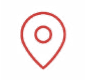 A red map location pin icon with a circular center on a white background.