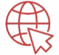 Red outline of a globe with latitude and longitude lines, overlaid by a red computer mouse pointer arrow, symbolizing internet or web access.
