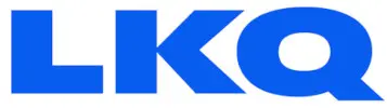 Bold blue capital letters "LKQ" on a white background.