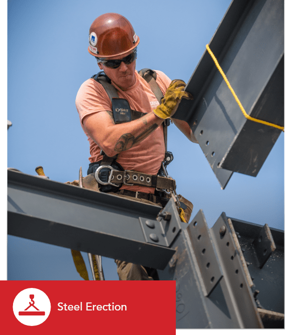 Construction worker working on steel erection.