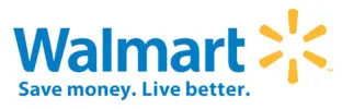 Walmart logo with the words "Walmart" in blue, a yellow sunburst symbol, and the slogan "Save money. Live better." written underneath.