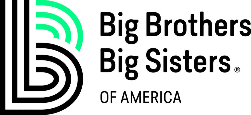Big Brothers Big Sisters of America logo featuring a stylized "B" in black and green lines on the left, with the organization name in bold text on the right.