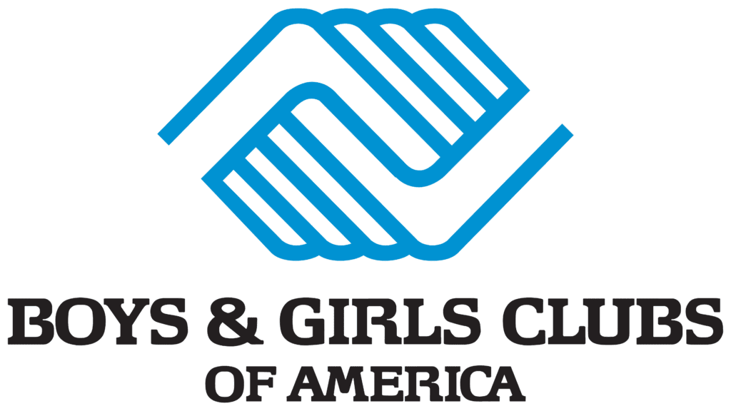 The Boys & Girls Clubs of America logo, featuring two blue outlined hands interlocking above the words “Boys & Girls Clubs of America” in bold black text.