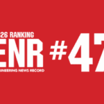 Red graphic with bold white text: "2026 Ranking ENR #47" and smaller text below reading "Engineering News Record.