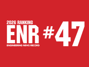 Red graphic with bold white text: "2026 Ranking ENR #47" and smaller text below reading "Engineering News Record.