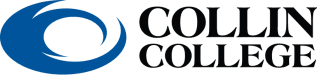 Collin College logo featuring a stylized blue swirl on the left and the words "Collin College" in bold black font on the right.