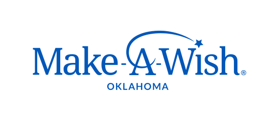 Make-A-Wish Oklahoma logo with the words "Make-A-Wish" in blue text, a star dotting the "i" and a curved line above it, and "Oklahoma" written below in smaller blue text.