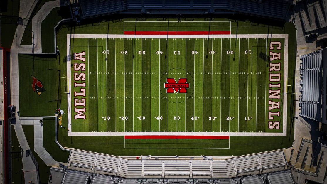 Aerial view of the Melissa Cardinals football field